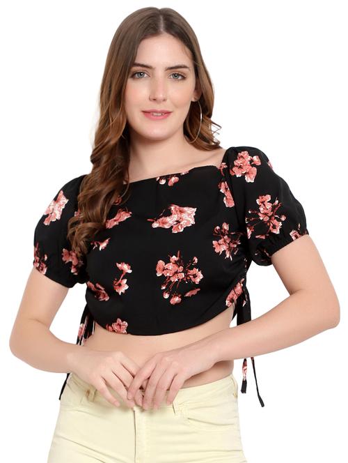 black crepe crop top - 20551456 - Standard Image - 0