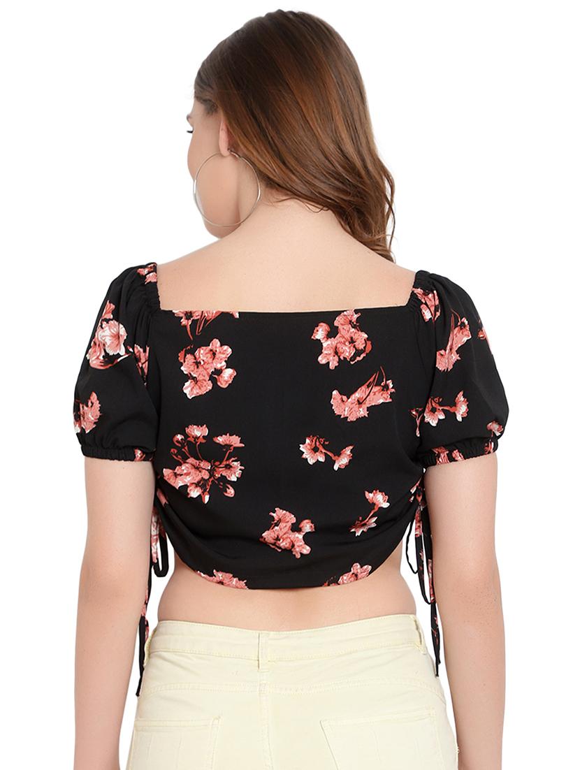 black crepe crop top - 20551456 - Standard Image - 2