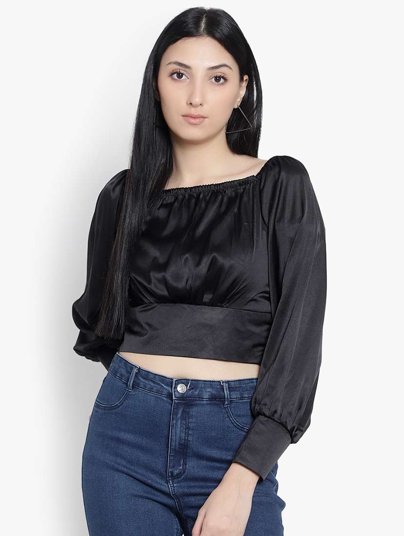 black satin crop top