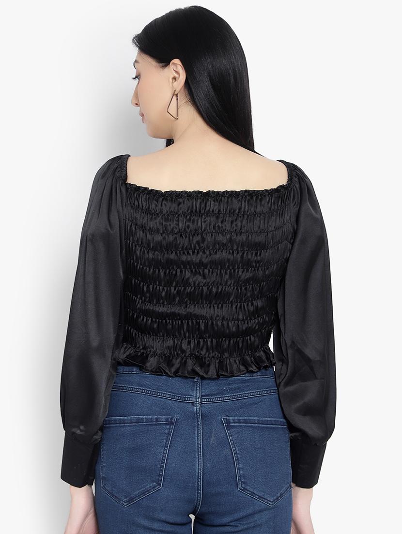 black satin crop top - 20551467 - Standard Image - 2