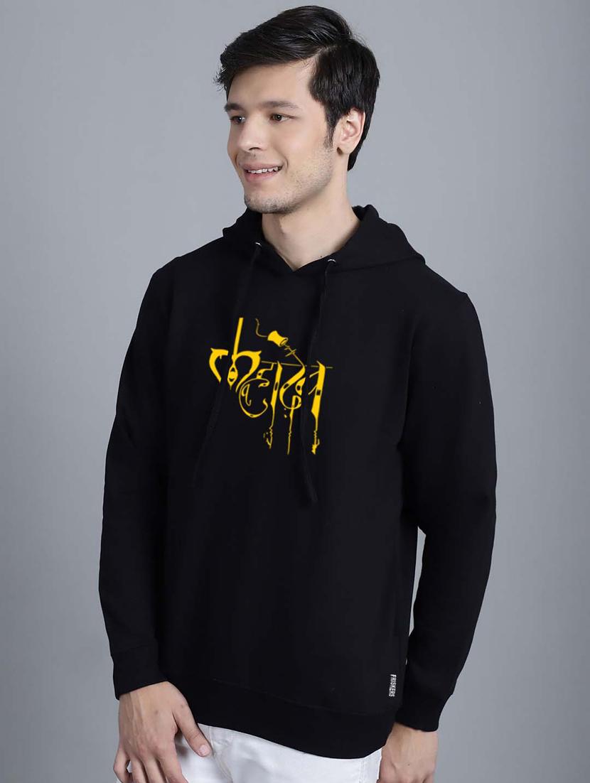 men typography printed black fleece hooded sweatshirt - 20551472 - Standard Image - 2