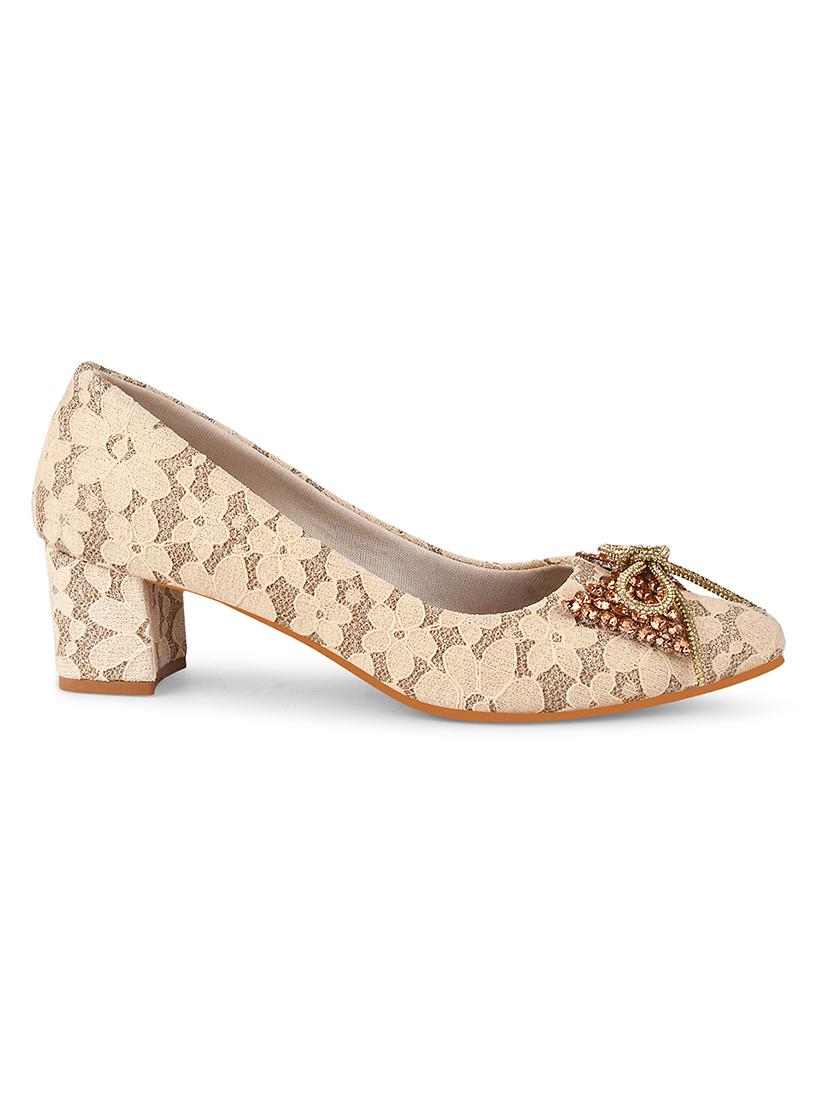 women beige embellished slip on pumps - 20551537 - Standard Image - 2