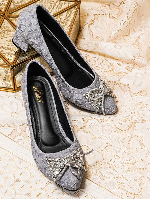 women purple embellished slip on pumps - 20551540 -  Standard Image - 0