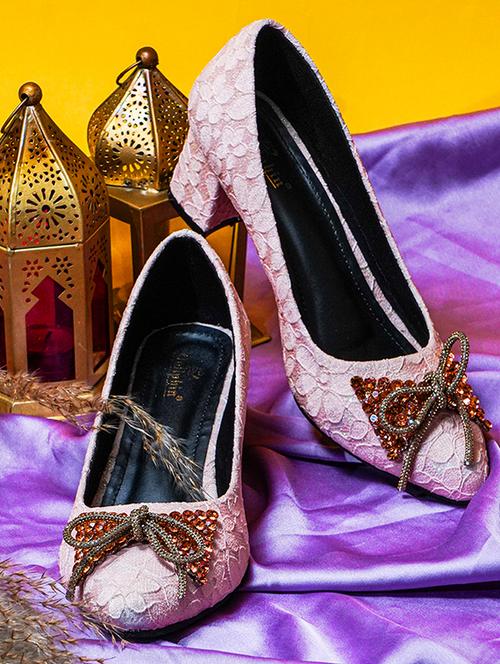 women pink embellished slip on pumps - 20551541 - Standard Image - 0