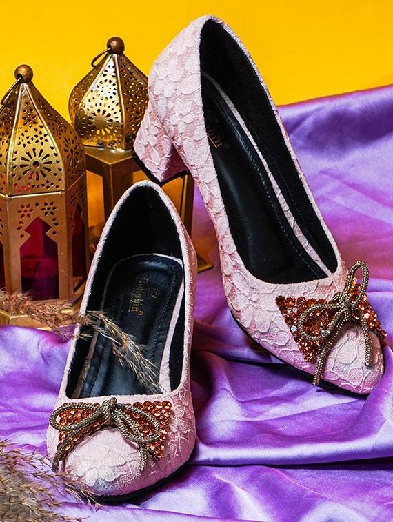 women pink embellished slip on pumps - 20551541 - Zoom Image - 0