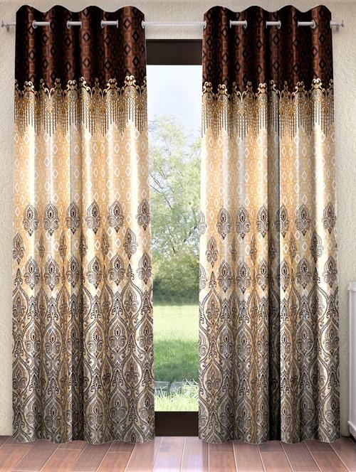 home sizzler 2 piece ethnic motif border panel eyelet polyester brown window curtain - 20553511 - Standard Image - 0