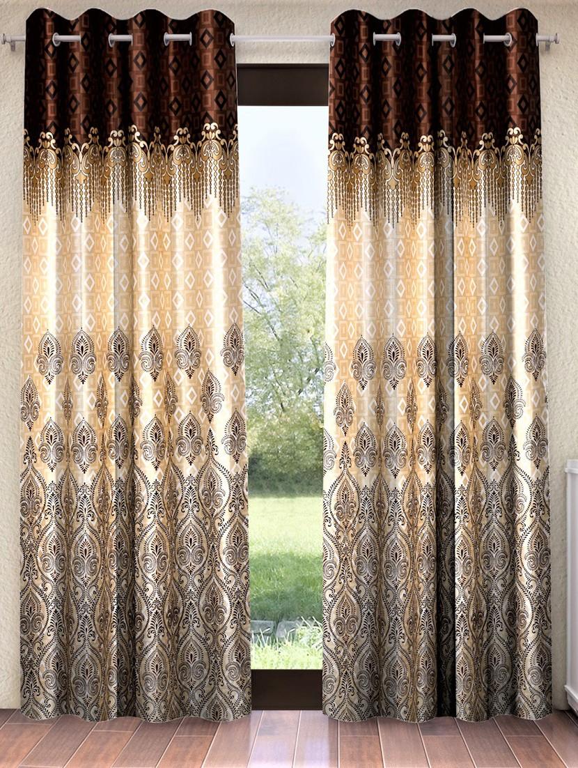 home sizzler 2 piece ethnic motif border panel eyelet polyester brown window curtain - 20553511 - Zoom Image - 0