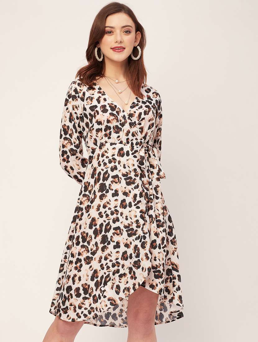women animal print wrap dress