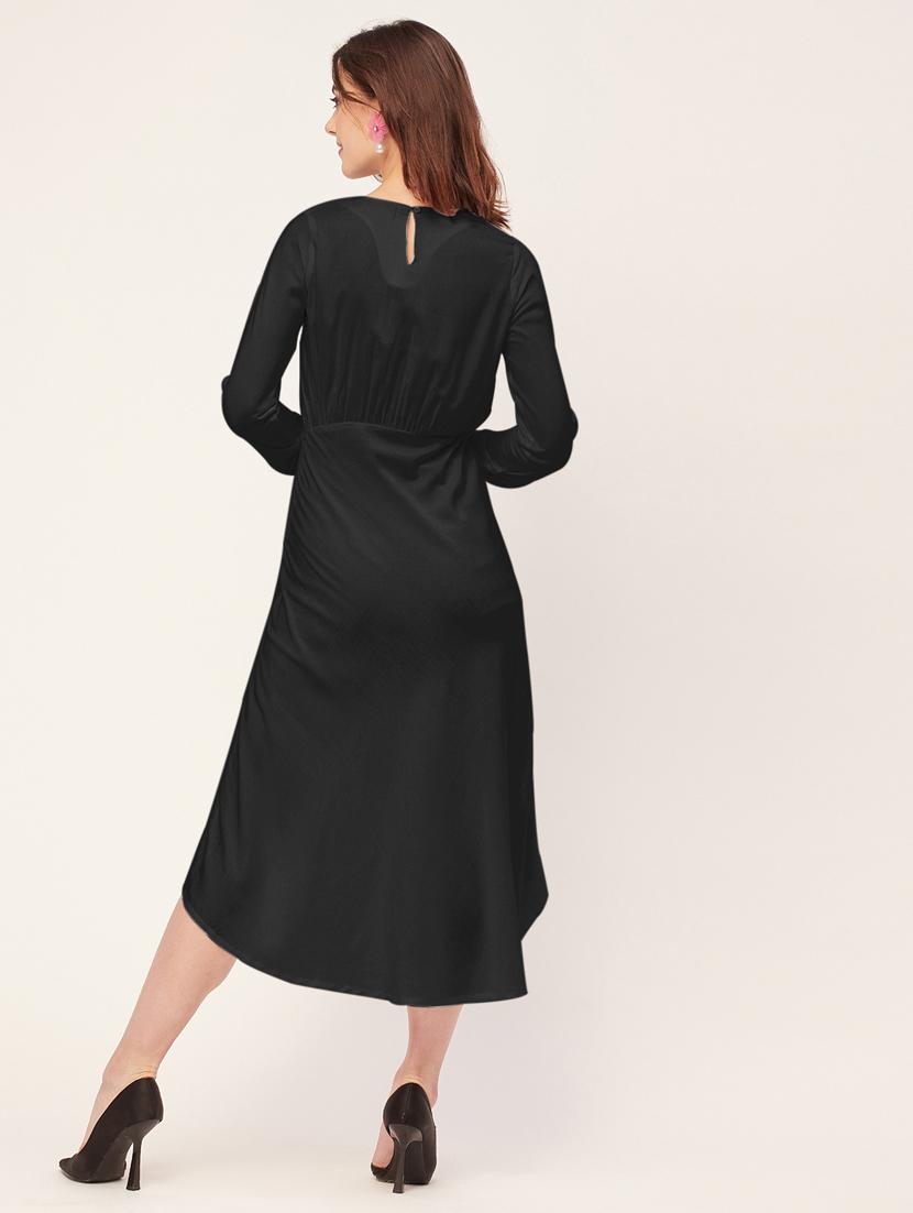 women solid long sleeves high-low dress - 20555336 - Standard Image - 2