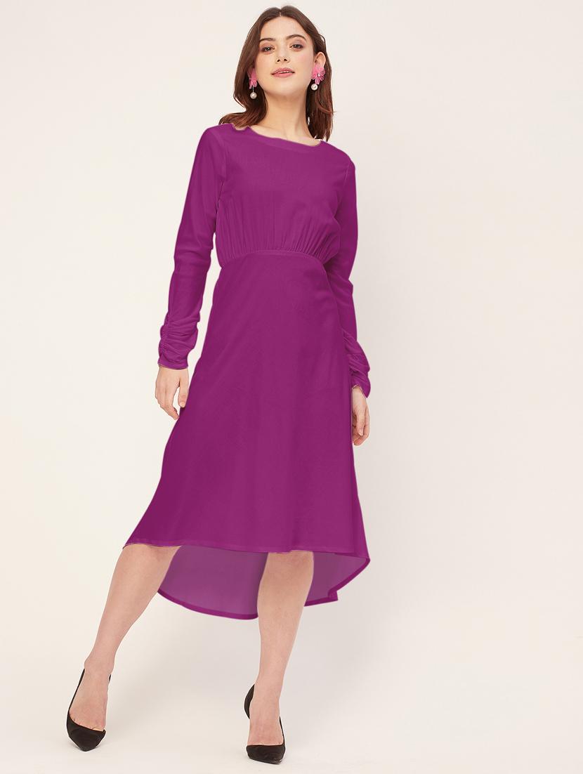 women solid long sleeves high-low dress - 20555338 - Zoom Image - 0