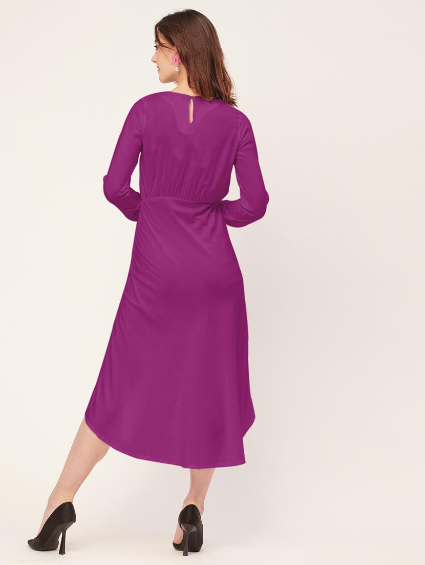 women solid long sleeves high-low dress - 20555338 - Standard Image - 2