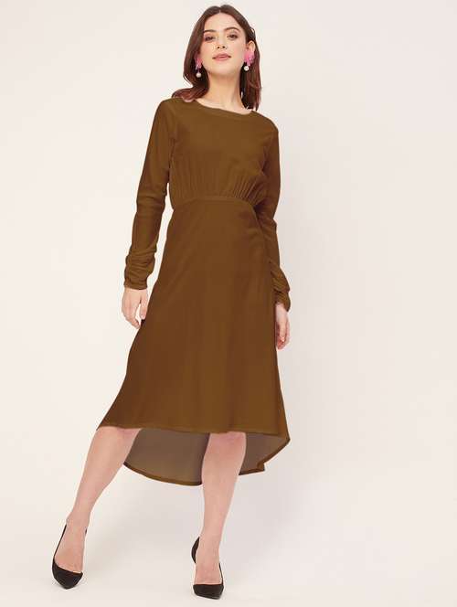 women solid long sleeves high-low dress - 20555339 -  Standard Image - 0