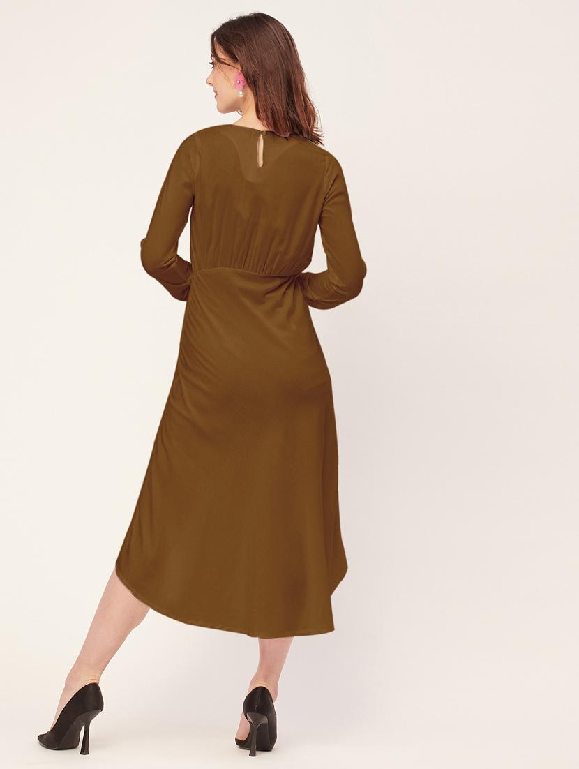 women solid long sleeves high-low dress - 20555339 - Standard Image - 2