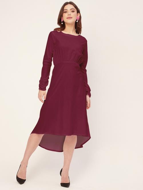 women solid long sleeves high-low dress - 20555340 -  Standard Image - 0