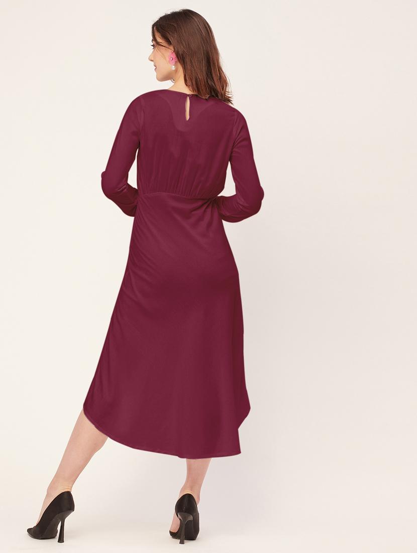 women solid long sleeves high-low dress - 20555340 - Standard Image - 2