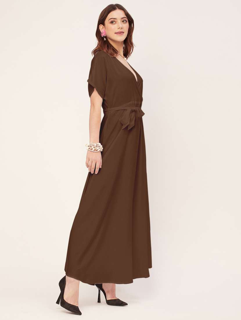 women solid waist tie up maxi dress - 20555341 - Standard Image - 2