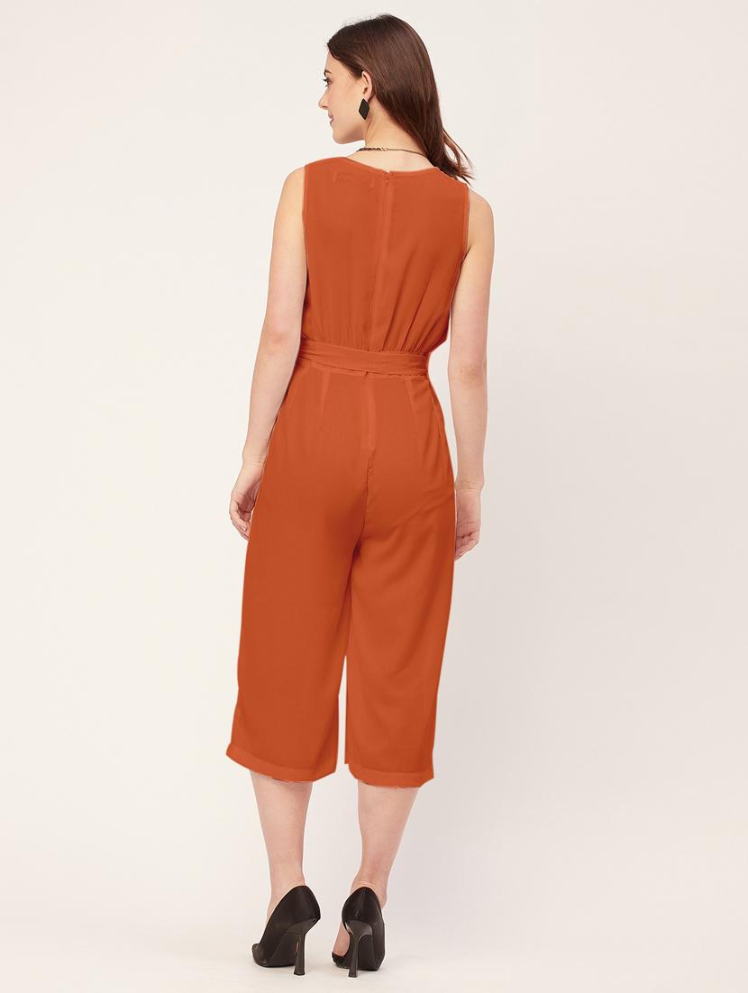 women solid waist tie up jumpsuit - 20555355 - Standard Image - 2