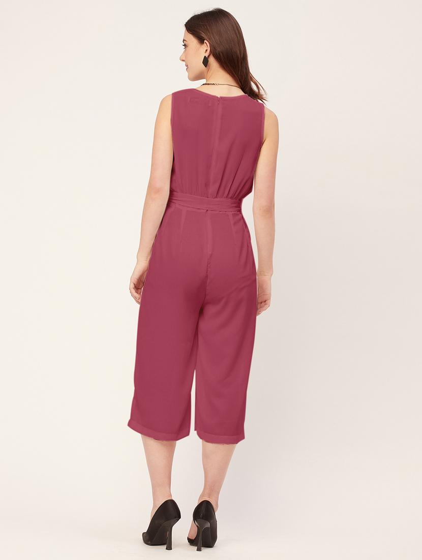 women solid sleeveless belted jumpsuit - 20555357 - Standard Image - 2