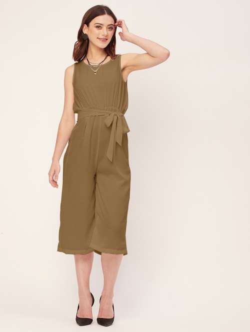 women solid waist tie up jumpsuit - 20555359 -  Standard Image - 0