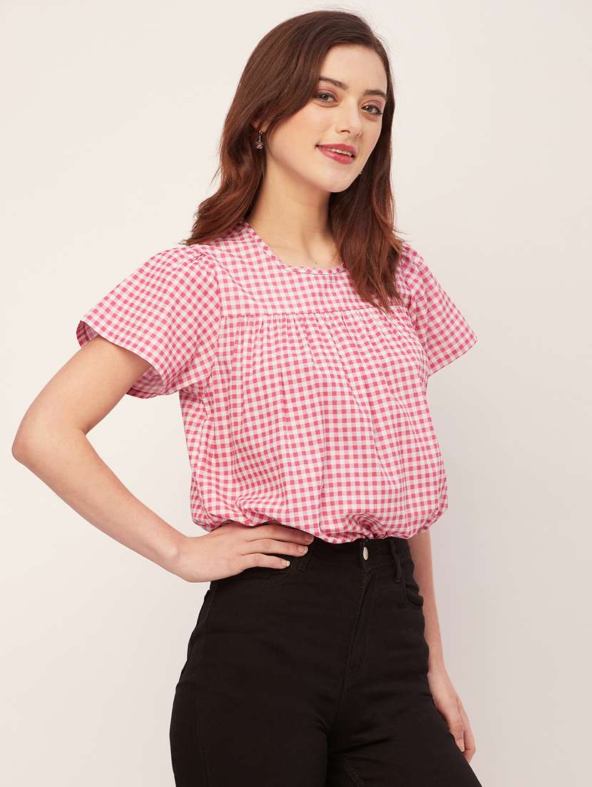 women checked front pleated casual top - 20555367 -  Standard Image - 2