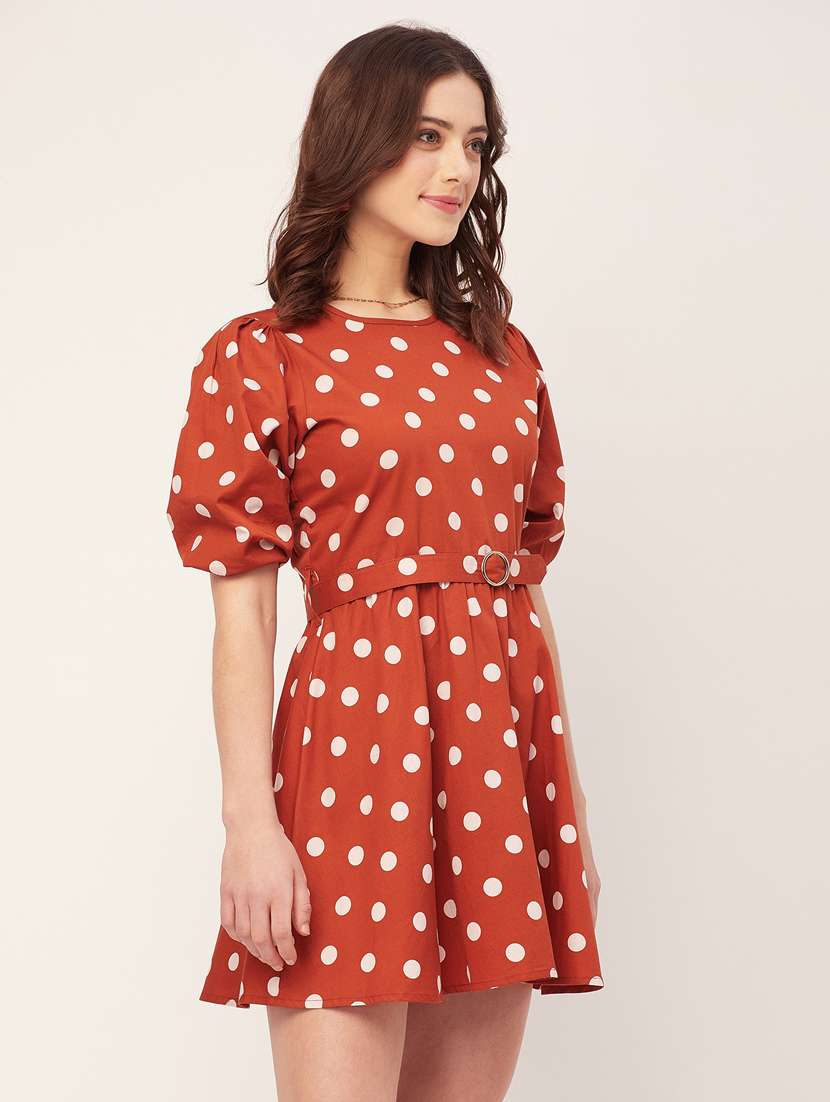women polka dots fit & flare short dress - 20555371 -  Standard Image - 2