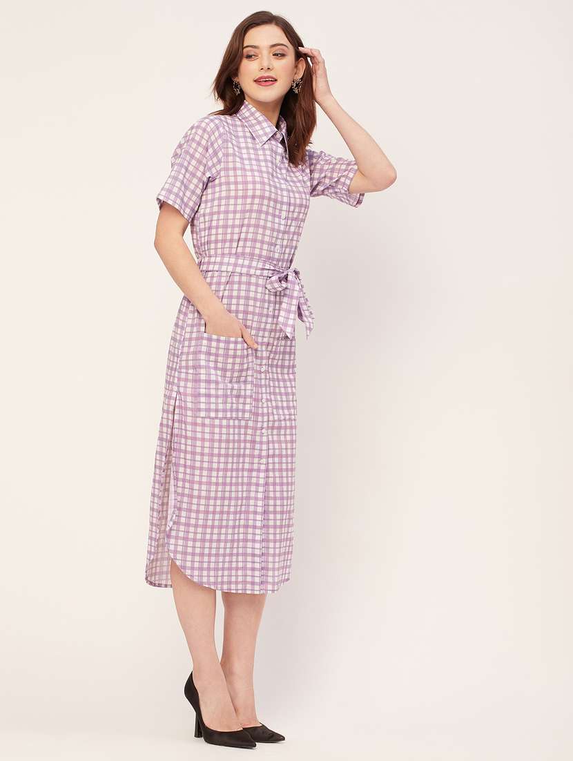 women checked side slit shirt dress - 20555376 -  Standard Image - 2