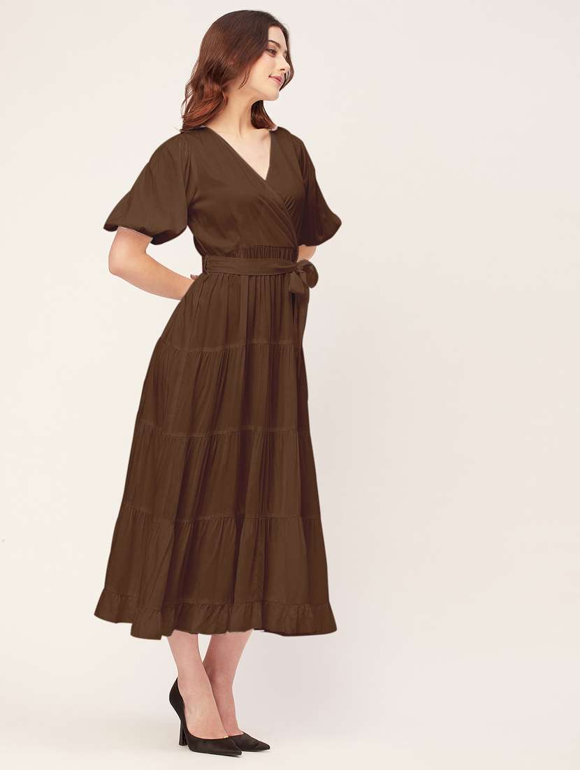 women solid overlap neck tiered dress - 20555383 - Standard Image - 2