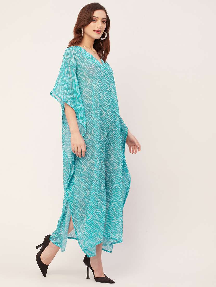 women turquoise green printed kaftan - 20555422 -  Standard Image - 2