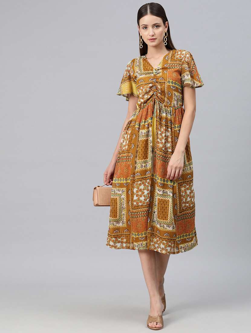 yellow georgette aline dress