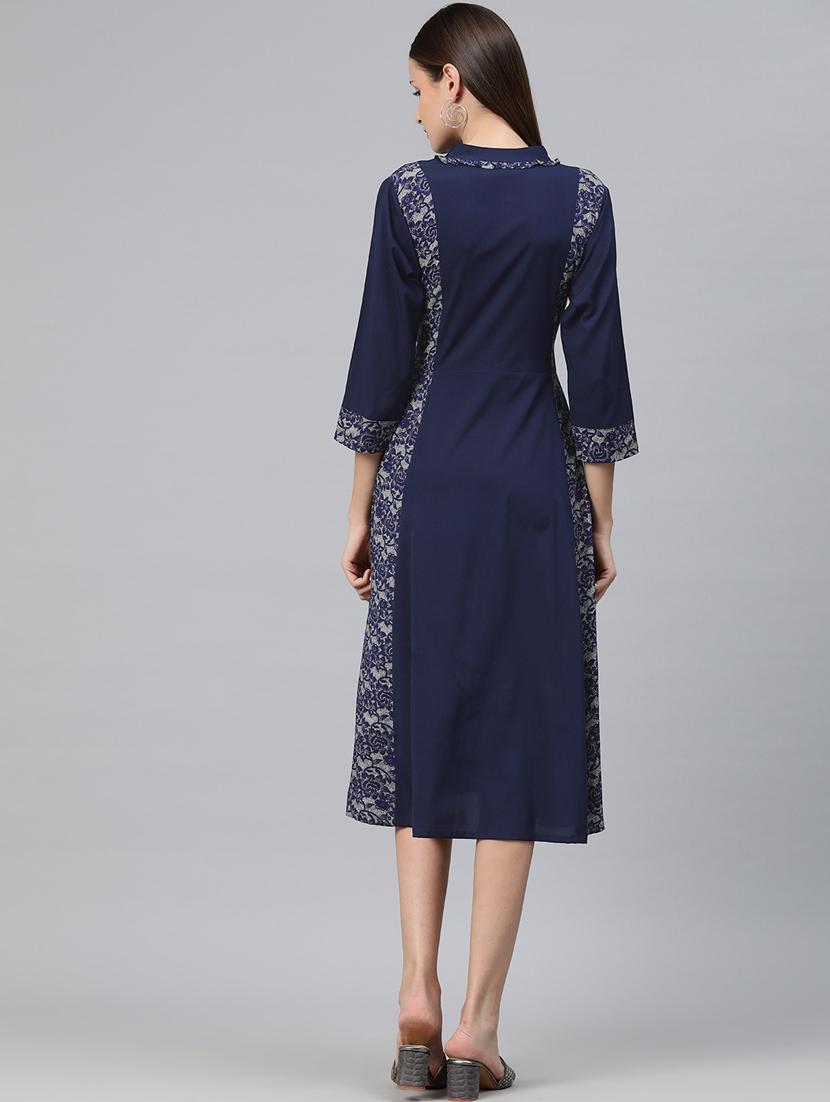 blue poly crepe aline dress - 20556366 - Standard Image - 2