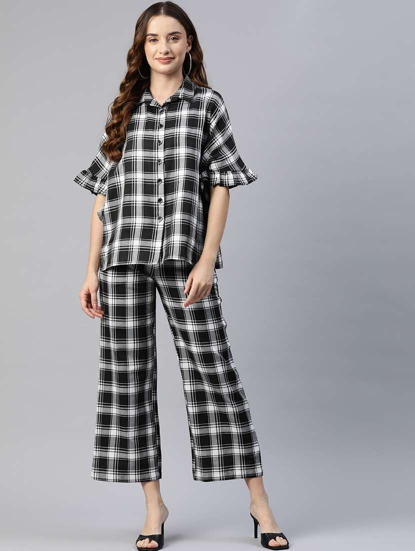 women checkered shirt and trouser co-ord set