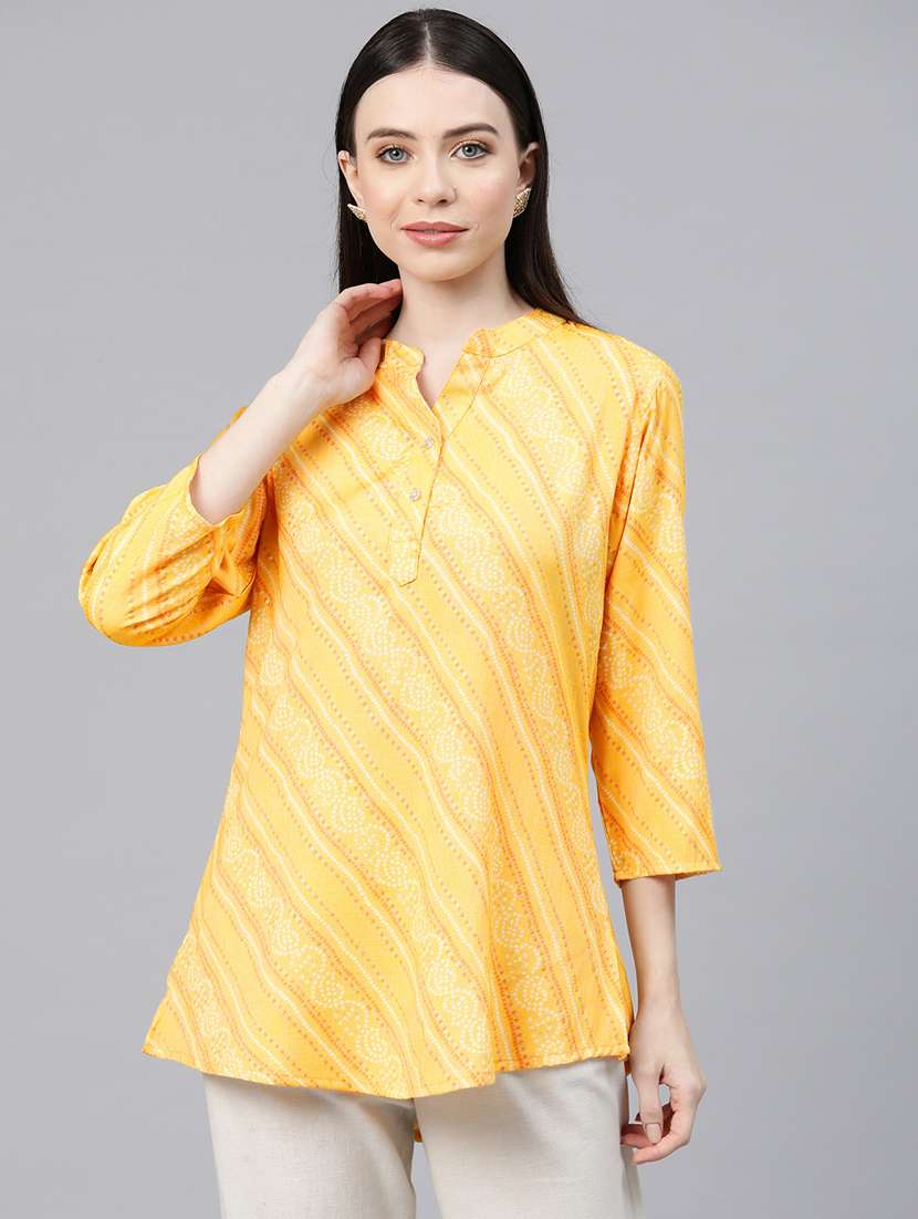 yellow rayon aline kurti