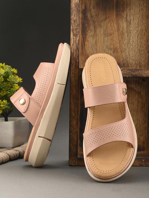 peach synthetic slip on sandals - 20560224 -  Standard Image - 0