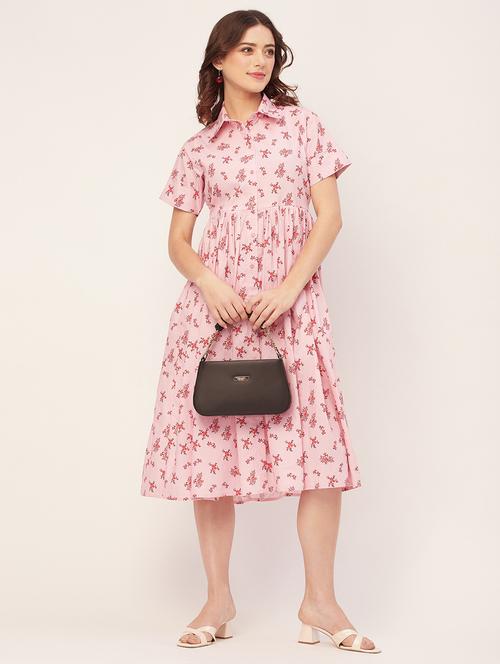 women floral printed button detailed fit & flare dress - 20560590 - Standard Image - 0
