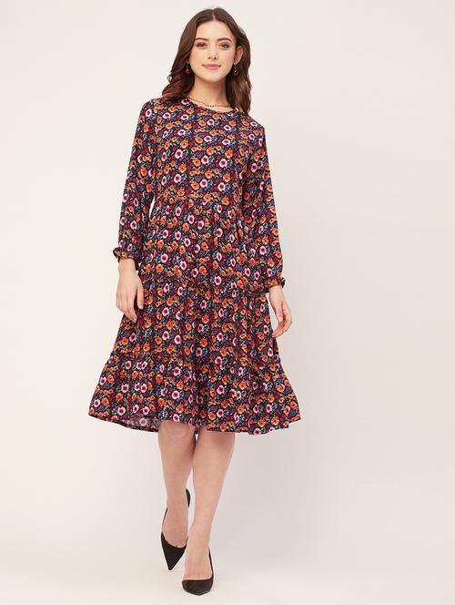 women floral printed tiered knee length dress - 20560599 - Standard Image - 0