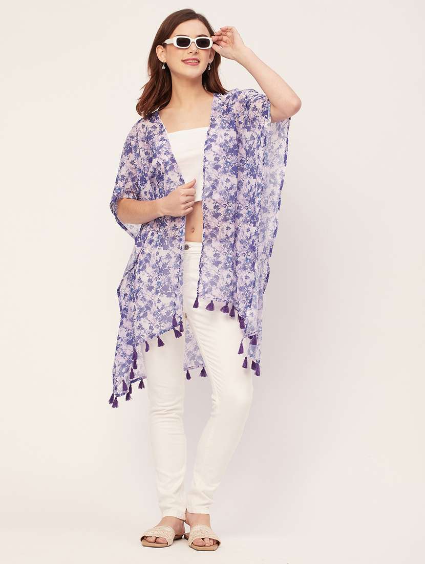 women floral printed tassel detailed shrug