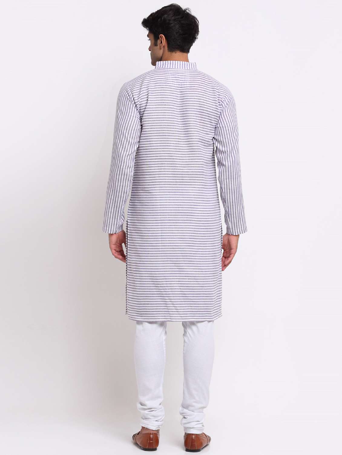 men purple & white striped long kurta - 20560882 -  Standard Image - 2