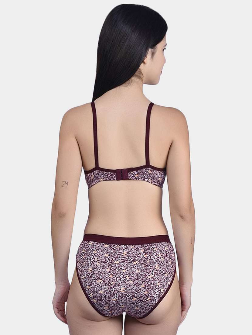 brown cotton blend bras and panty set - 20560904 - Standard Image - 2