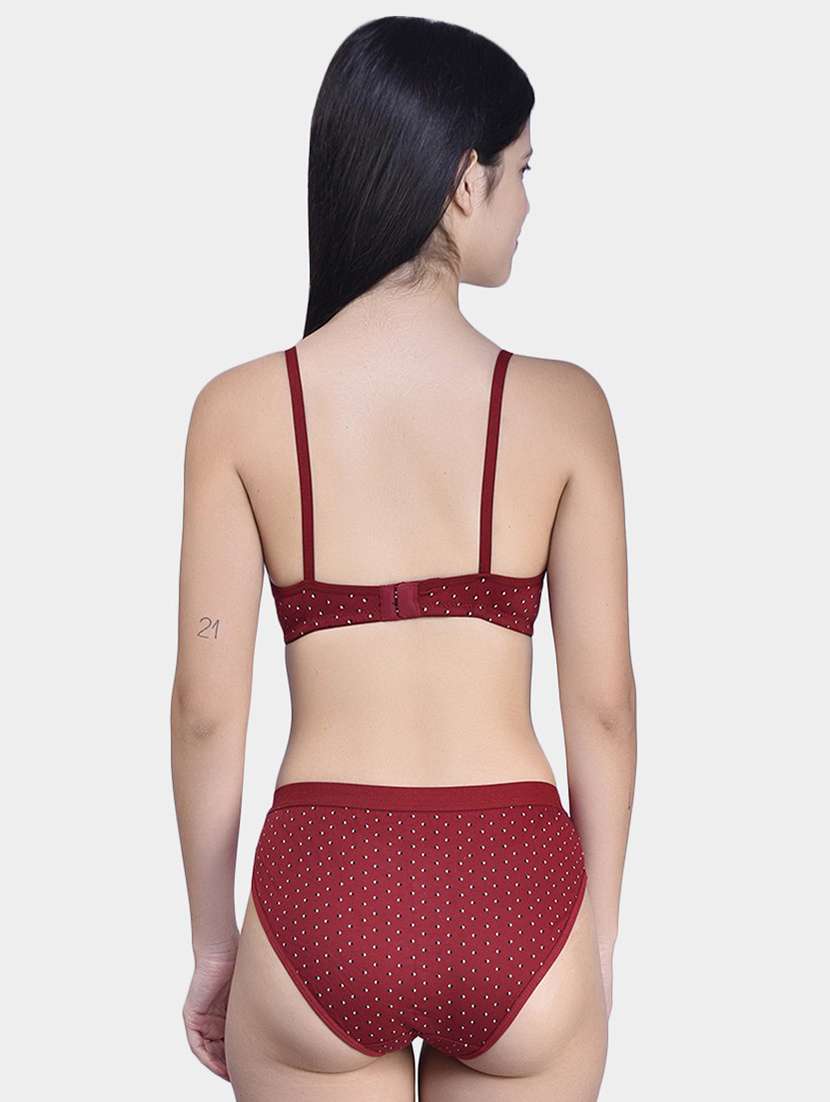 maroon cotton blend bras and panty set - 20560907 - Standard Image - 2