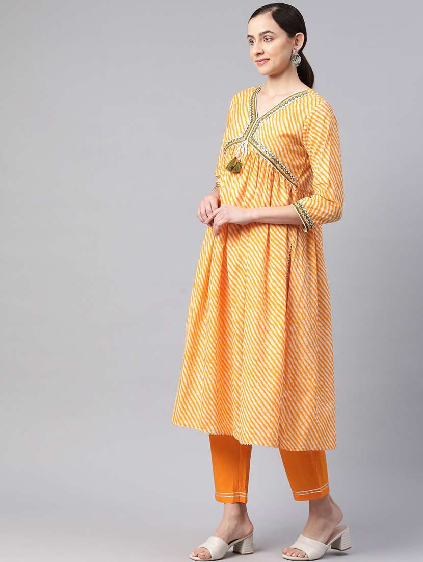 women leheriya print cotton kurta pant set - 20561779 -  Standard Image - 2