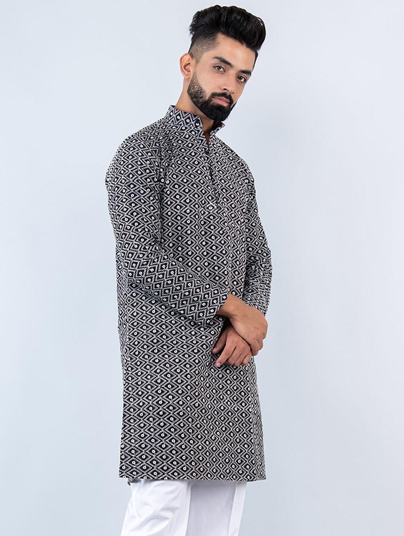 men black embroidered long kurta - 20561924 - Standard Image - 2