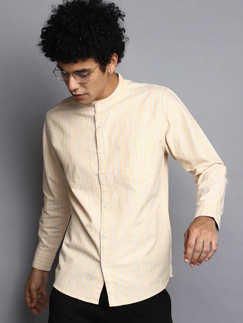 men mandarin collar striped casual shirt - 20562377 - Standard Image - 2