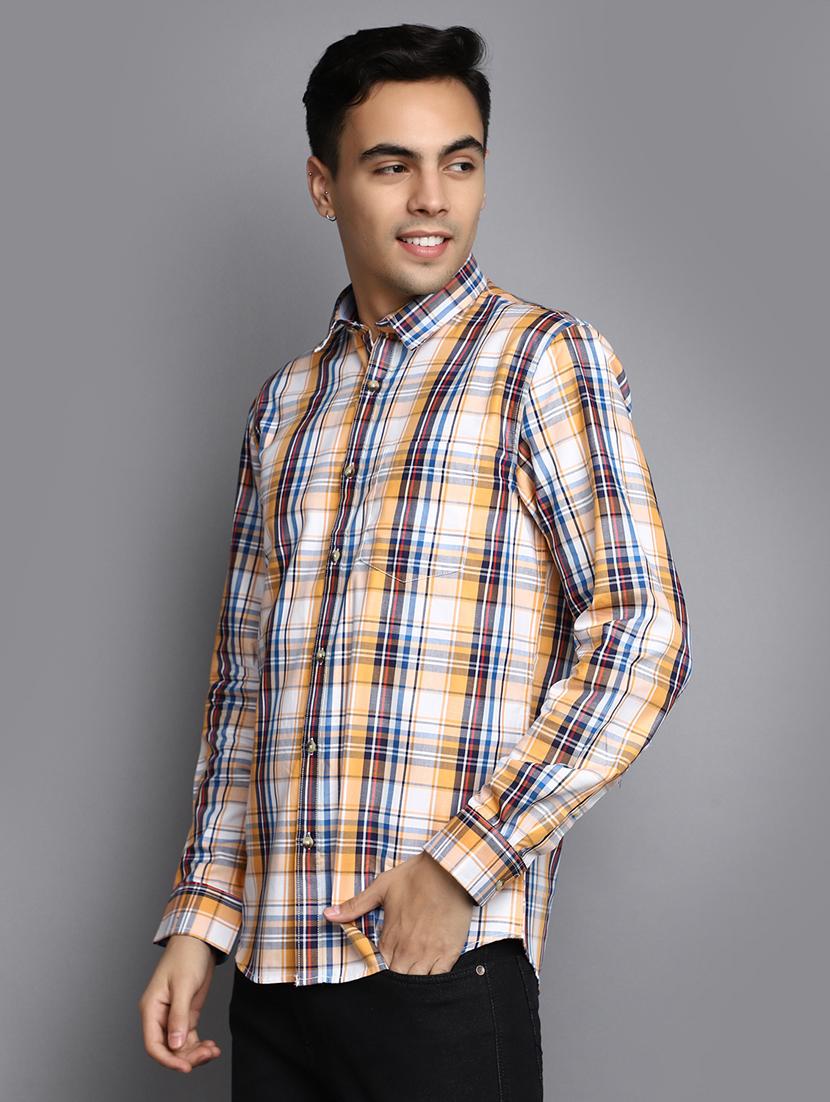 yellow checkered casual shirt - 20562429 - Standard Image - 2