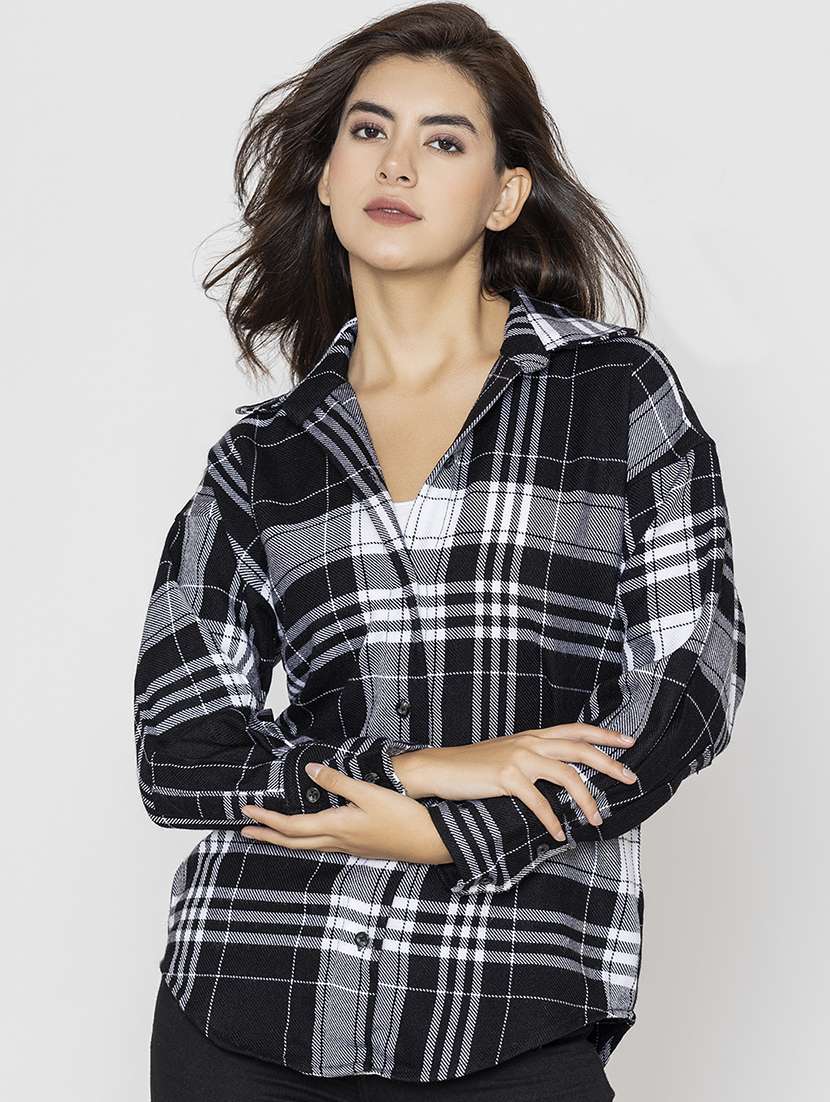 women checkered collared shirt