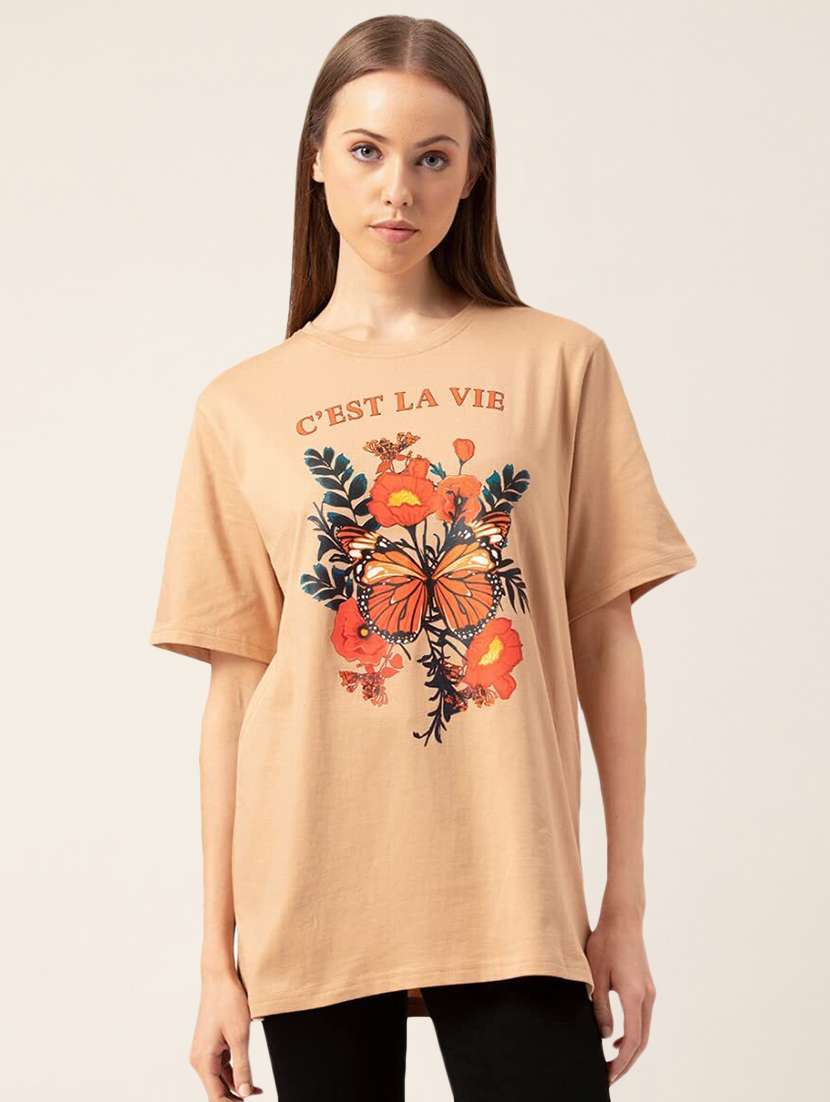 women's front print round neck t-shirt