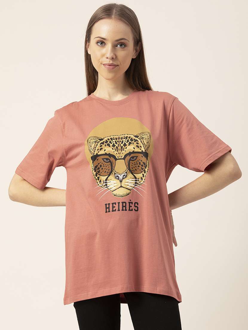 women's chest print round neck t-shirt