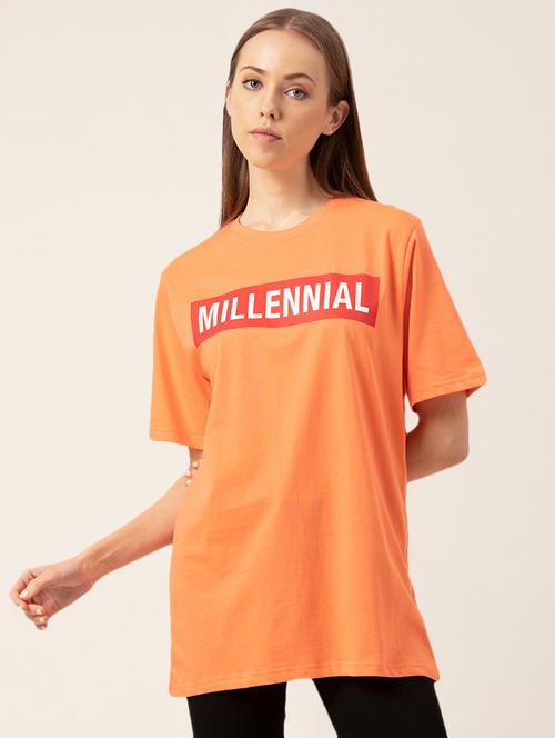 women's chest print round neck t-shirt - 20562589 -  Standard Image - 0