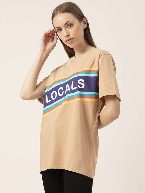 women's chest print round neck t-shirt - 20562595 -  Standard Image - 0