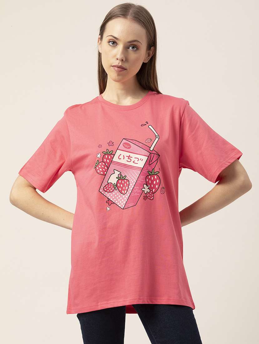 women's chest print crew neck t-shirt