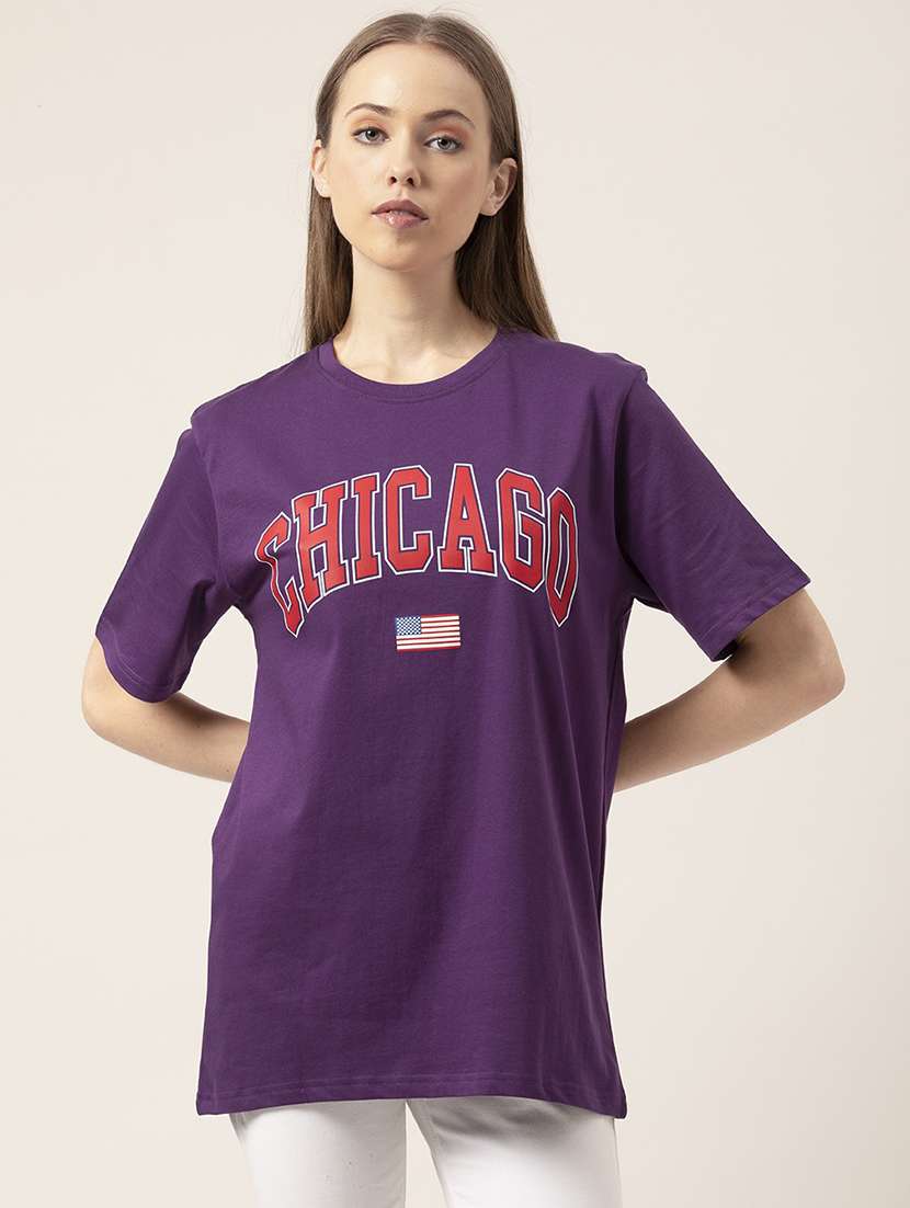 women's chest print round neck t-shirt